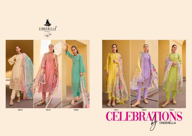 Celebration By Cinderella Muslin Embroidery Designer Salwar Suits Wholesale Market In Surat